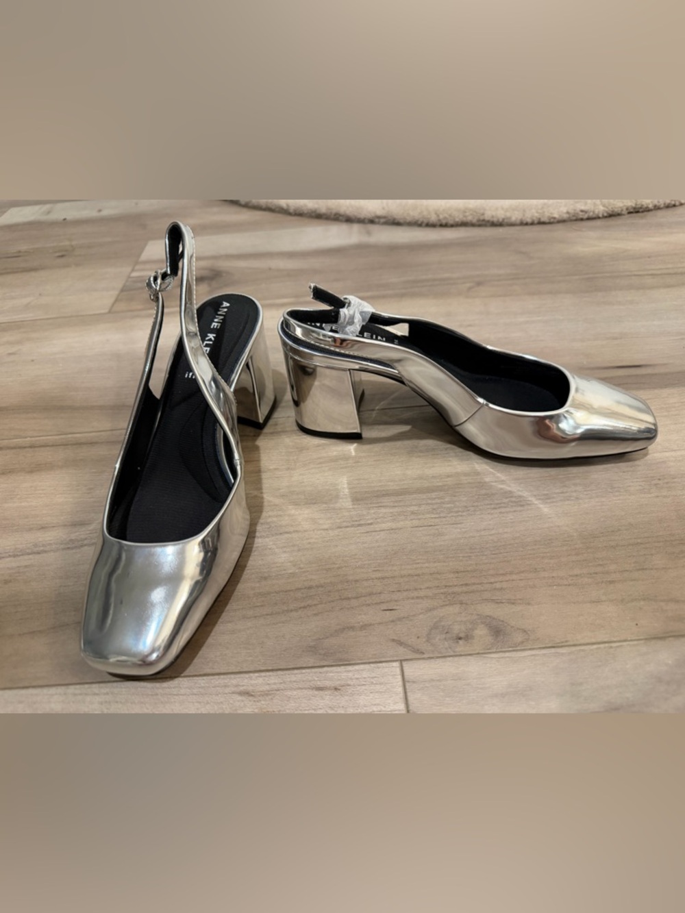 Anne Klein Silver Metallic Slingback Block Heels